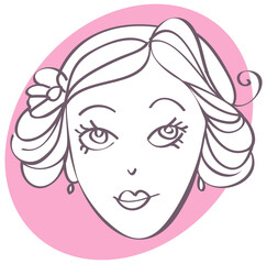 Young girl portrait avatar. Line art png illustration