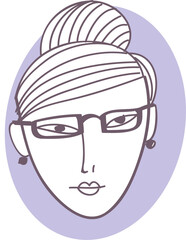 Young girl portrait avatar. Line art png illustration