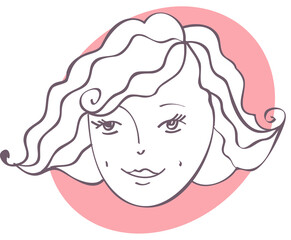 Young girl portrait avatar. Line art png illustration