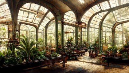 Victorian style steampunk future botanical garden design - obrazy, fototapety, plakaty