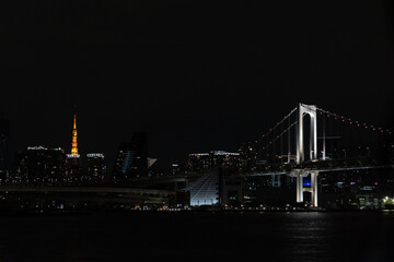 Fototapeta na wymiar 東京タワーとレインボーブリッジがある風景