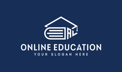 Letter AL Online Education Vector Logo Illustration. Hat, Book, Pen, Pencil And Play Button. Education Icon Suitable for Web, Banner, Flyer, Sticker, Card, Background.