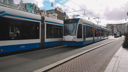 Tram in Amsterdam. Public transport in Amsterdam