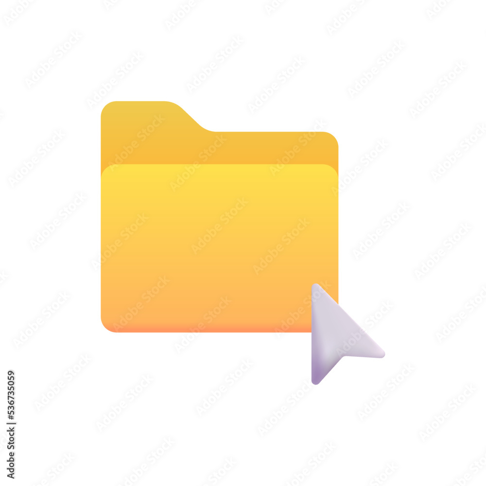 Aufkleber 3d computer folder with arrow. yellow portfolio document icon. realistic data file with purple curso