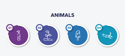 infographic element template with animals outline icons such as oxygen tank, sprout, , squid vector.
