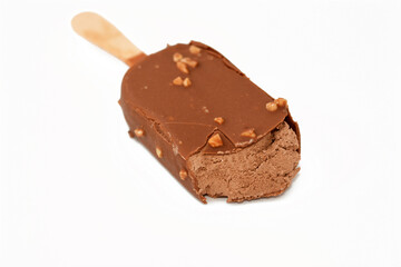 chocolate ice cream stick coated and covered with a layer of dark chocolate with nuts, Rich...