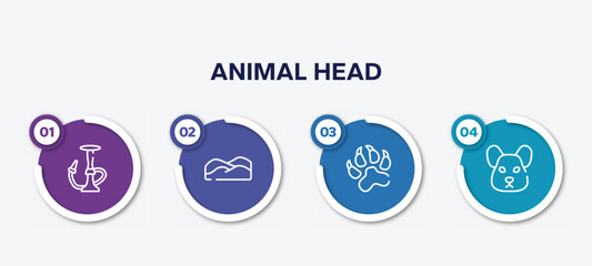 infographic element template with animal head outline icons such as hookah, dunes, pawprints, hamster vector.