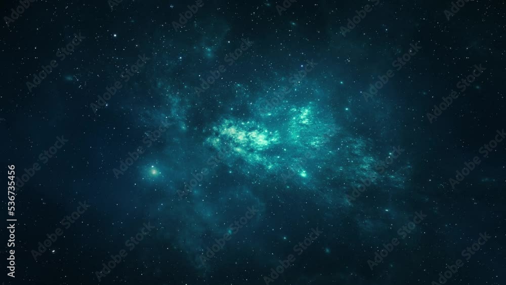 Wall mural night sky flythrough traveling trough universe filled with stars, nebulae and galaxies - 4k video