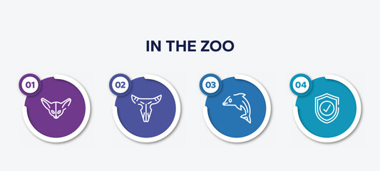 infographic element template with in the zoo outline icons such as fennec, bull skull, dolphin, guard vector.