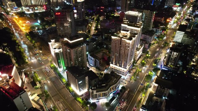 aerial view of modern cityscape of wuxi at night
