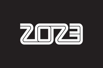 Simple style lines happy new year 2023 black white theme. Vector illustration.