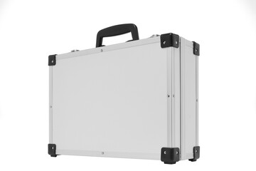 Metal suitcase isolated on white background.