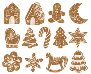 Watercolor gingerbread set, Christmas cookies