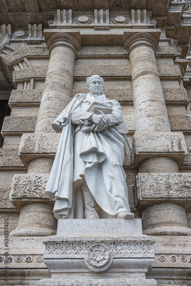 Wall mural Statue of Romagnosi at the main city courthouse in Rome historical downtown, Italy.