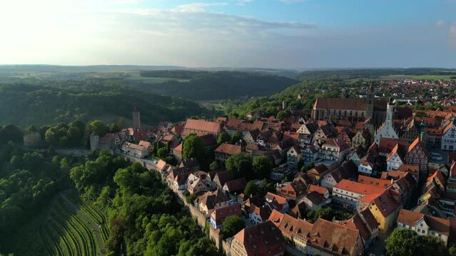 Aerial view Rothenburg ob der Tauber town in Bavaria in Germany