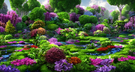 Fototapeta na wymiar Illustration Heaven Mystical Colourful Garden
