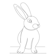 rabbit drawing by one continuous line, isolated vector