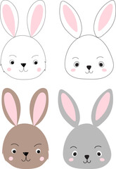 rabbit, hare portrait cartoon on white background, isolated vector