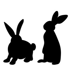 rabbits, hare black silhouette isolated vector