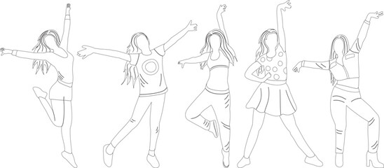 girls dancing sketch ,outline icon isolated vector