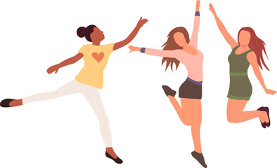 women jumping on white background, isolated vector