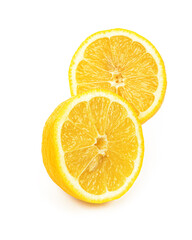 fresh lemon cut into two equal halves on insulated white background