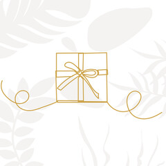 gift drawing by one continuous line, isolated vector