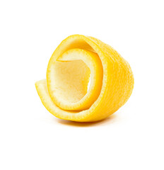 Swirly lemon peel curl isolated on white background