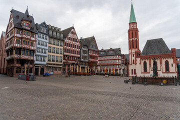 Fototapeta premium Frankfurt's Old Town Square, on a cloudy day without people.