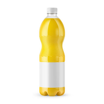 Plastic Juice, Soft Drink Bottles Mockup With Blank Label 3D Rendering