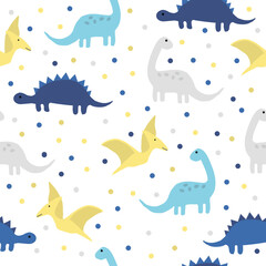 A simple set of dinosaurs. cute blue and yellow dinosaurs on a white background. vector illustration. Fashionable print for children's textiles, wallpaper and packaging.