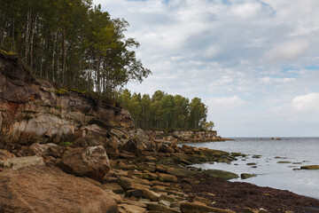 Fototapeta na wymiar Baltic sea limestone rocky coast, cliff. Estonia.