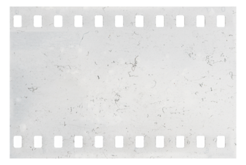 Strip of old celluloid film with dust and scratches on transparent background
