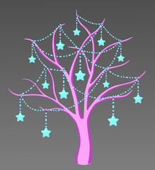 звезды на ветки дерева 2 розовые, stars, pink, tree, holiday