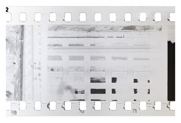 Strip of old, used and bad developed celluloid film on transparent background