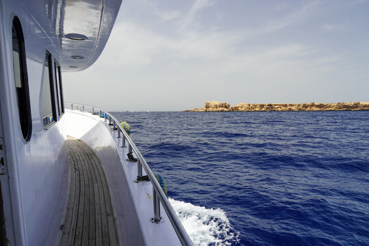 View from the ship boat yacht in the red sea, egypt near the shore. High quality photo