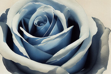 Watercolor blue and white rose. Fantasy and abstract. Can be used as background