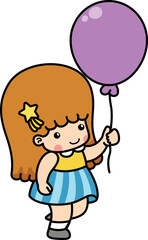 illustration of isolated little girl holding balloon