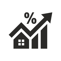 Mortgage rate icon. Cost of living. House. Interest rate. Property value. Vector icon isolated on white background.