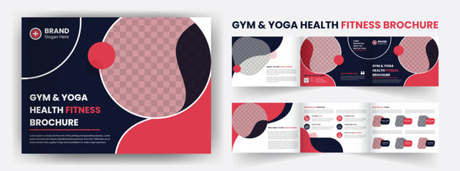 Gym fitness Landscape 6 Page tri fold yoga business company profile brochure design template