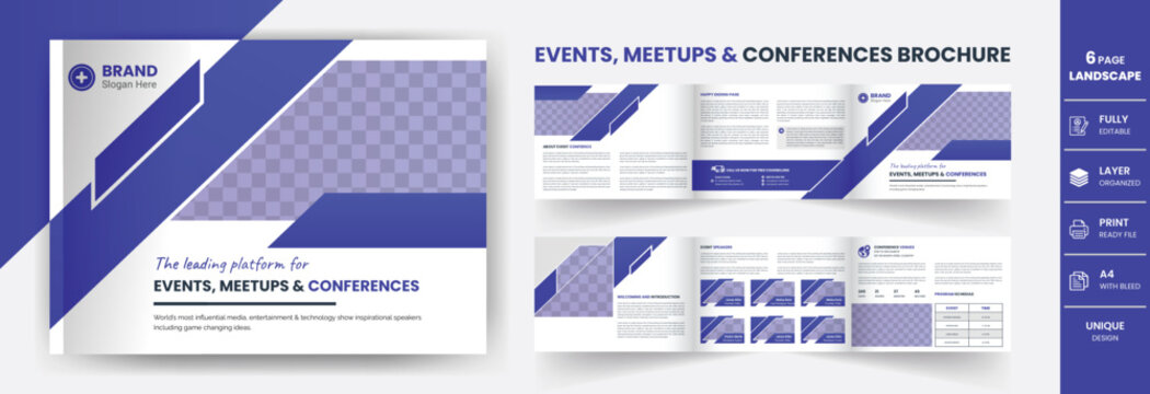 Conference Landscape Webinar Trifold Business 6 Page Brochure Cover Background Design.