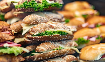 Freshly prepared sandwiches sold in a fast food restaurant