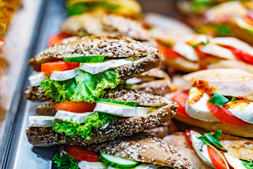 Freshly prepared sandwiches sold in a fast food restaurant