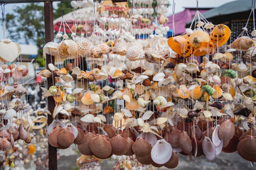Handmade souvenir decorated with different sea shells