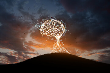human brain on Sky background. Concept of idea and innovation.