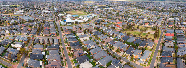 Panoramic aerial view of a suburban housing estate