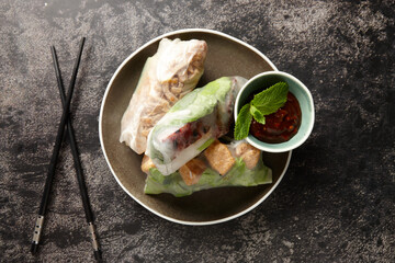 Close up shot of vietnamese fresh spring rolls