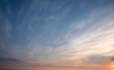 Naklejka na ściany i meble Lovely late Summer sunrise sunset sky with beautiful clouds formations