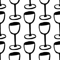 Vector seamless pattern of black wine glasses