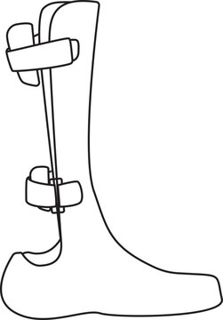 Ankle Foot Orthotics drawing line AFO or brace, medical illustration, support weak limbs